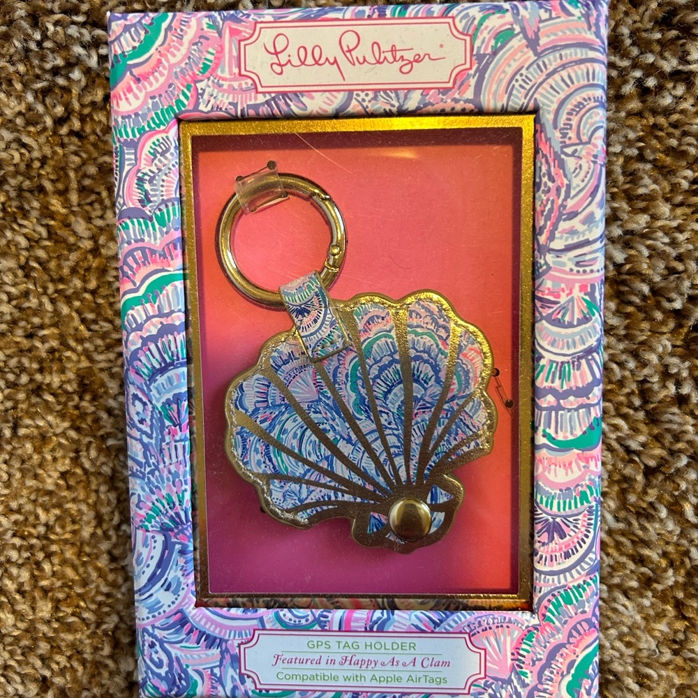 Lilly Pulitzer Leatherette AirTag Keychain, Cute Air Tag Holder, Shell Key Ring